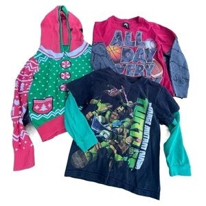 SET of 3 boys long sleeve t-shirts and sweater hoodie Christmas themed Sz 4/5